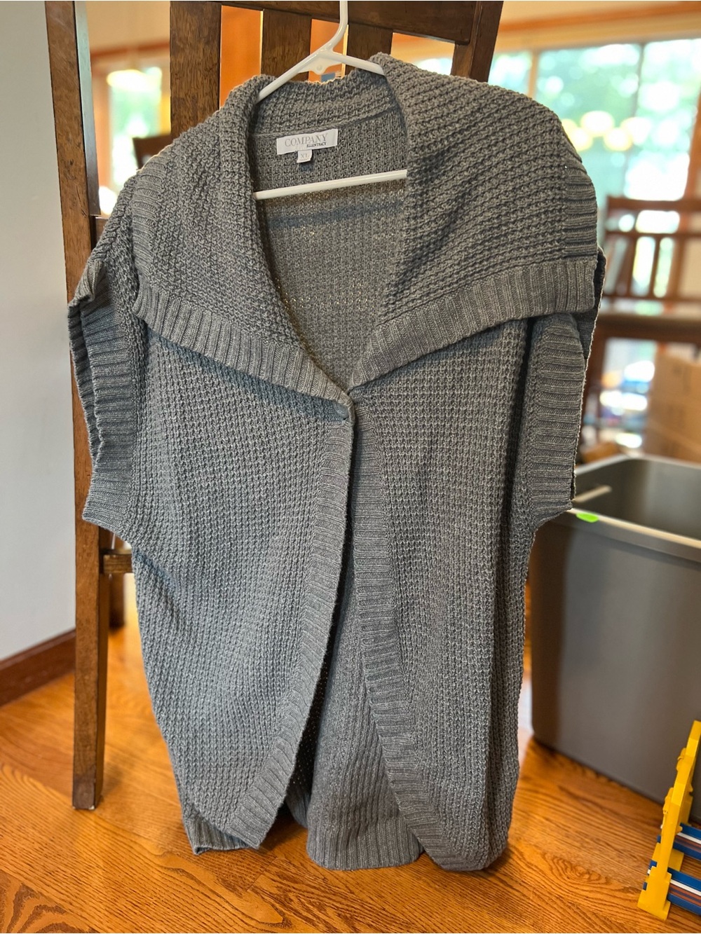 Ellen Tracy Gray Knit Open-Front Shawl Cardigan